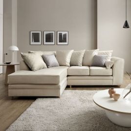 BETHAN Velvet Corner Sofa - Left Arm Cream