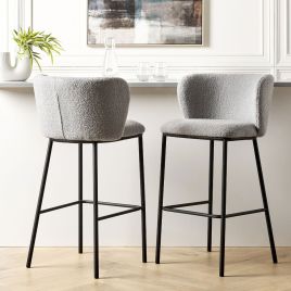 Set of 2 Boucle Bar Chairs Grey MINA