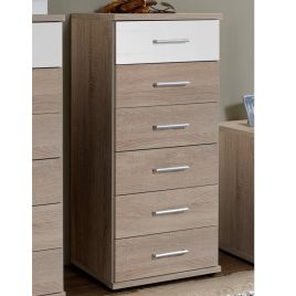 Oak Finish Chest of Drawers - LAOS Tallboy Medium Chest  6 Drawers