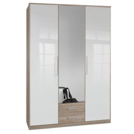 Gema 3 Door 2 Drawer Mirrored Wardrobe - Oak and White Gloss