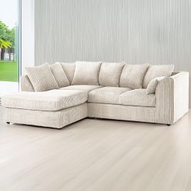 DESMOND Jumbo Cord 4 Seater L Shaped - Left Hand Facing Corner Sofa - Cream
