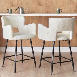 Set of 2 Boucle Bar Chairs White SANILAC