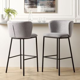Set of 2 Fabric Bar Chairs Grey MINA