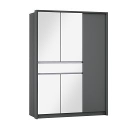 WAVERLEY 5 Door Mirrored Wardrobe with 1 Drawer Grey - 151cm