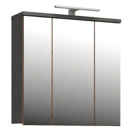 VERDON 3 Door Bathroom Mirror Cabinet with Integrated LED Lighting - Walnut with Dark Grey