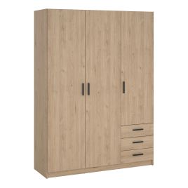 VELOCI 3 Door Wardrobe with 3 Drawers Oak - 147cm
