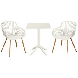 RAVINA 3 Piece Garden Bistro Set - Sunray Armchairs and Square Table - White