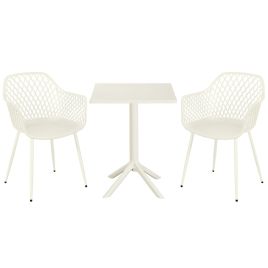 RAVINA 3 Piece Garden Bistro Set - Lattice Armchairs and Square Table - White
