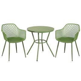 RAVINA 3 Piece Garden Bistro Set - Lattice Armchairs - Moss Green