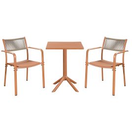 RAVINA 3 Piece Garden Bistro Set - Rope Back Armchairs and Square Table - Terracotta