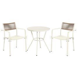 RAVINA 3 Piece Garden Bistro Set - Rope Back Armchairs - White