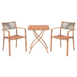 RAVINA 3 Piece Garden Bistro Set - Rope Back Armchairs and Folding Table - Terracotta