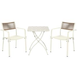 RAVINA 3 Piece Garden Bistro Set - Rope Back Armchairs and Folding Table - White