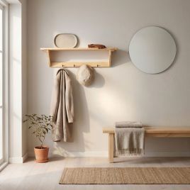 CHUNK Hat and Coat Shelf Kit with 4 Hooks - Light Wood