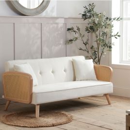 Dungey Durable Rattan Plush Button Tufted Cushion Sofa Bed - White