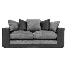 DYLAN Faux Leather and Chenille Fabric 3 Seater Scatterback Sofa - Black and Grey