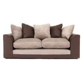 DYLAN Faux Leather and Chenille Fabric 3 Seater Scatterback Sofa - Brown and Beige