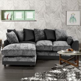 DYLAN Chenille Fabric 4 Seater L Shaped - Left Hand Facing Corner Sofa - Black and Grey