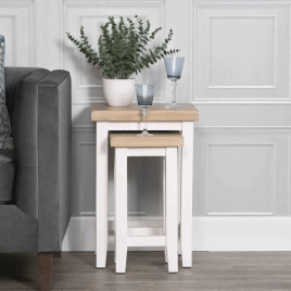 Quantum Nest of 2 Tables with Oak Top - White