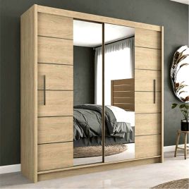 Luzern Sliding Door 203cm Mirror Wardrobe - Oak Sonoma
