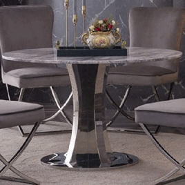 Luxurious Durango Circular Dining Table - Natural Stone Marble Effect Finish with Lacquer and Silver Stainless Steel Base