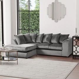 BLAKE Plush Velvet 4 Seater L Shaped Scatterback Corner Sofa - Grey, Left Hand Facing