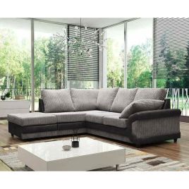 SWANSEA Jumbo Cord 5 Seater L Shaped - Left Hand Facing Corner Sofa - Black and Grey