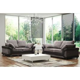 SWANSEA Jumbo Cord 3 Seater and 2 Seater Fullback Sofa Set - Black and Grey