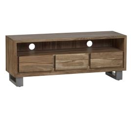 Maureen Black Metal Frame Solid Acacia Wood Media Unit with 3 Drawers
