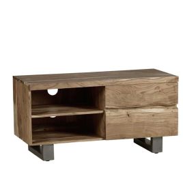 Maureen Black Metal Frame Solid Acacia Wood 2 Drawer Small TV Unit