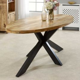 Powell Black Metal Legs Oval Shape Dining Table for 6-8 Seater - Natural Wood
