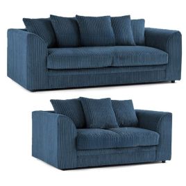 OXFORD Jumbo Cord 3 Seater and 2 Seater Scatterback Sofa Set - Blue