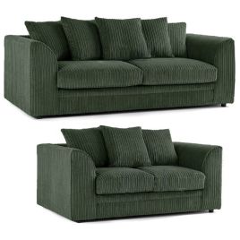 OXFORD Jumbo Cord 3 Seater and 2 Seater Scatterback Sofa Set - Green