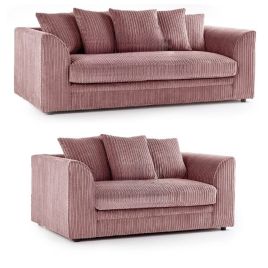 OXFORD Jumbo Cord 3 Seater and 2 Seater Scatterback Sofa Set - Pink