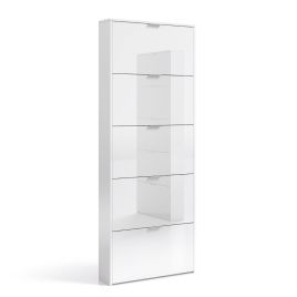 Revolving Shoe Cabinet with 5 Drawers - White Gloss