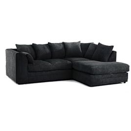 DANIEL Jumbo Cord 4 Seater L Shaped - Right Hand Facing Corner Sofa - Black
