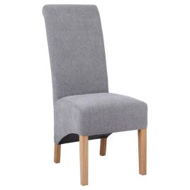 JOVIAN Fabric Scroll Oak Dining Chair Set of 2 - Grey