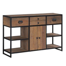 Hayley Reclaimed Wood Console with Drawers, Cupboard, and Shelves