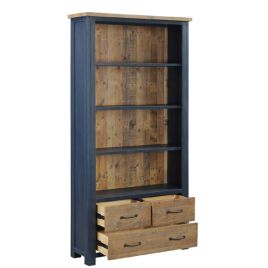 Splatter of Blue Wooden Large Bookcase with 3 Drawers and 4 Shelves