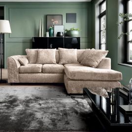 Corner Sofa - HENRY Crushed Chenille Fabric 4 Seater L-Shaped Sofa Right Hand Facing - Cream