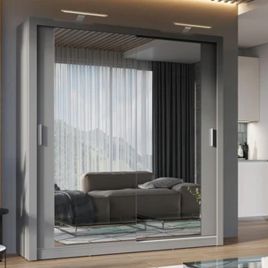 INNISFAIL 2 Door Mirrored Sliding Wardrobe Grey - 200cm