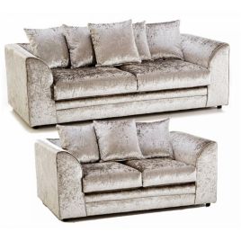 ARABIA Crushed Velvet 3 Seater and 2 Seater Scatterback Sofa Set - Mink