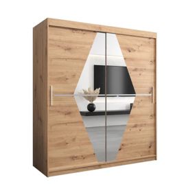 SPURDLE 2 Door Mirrored Sliding Wardrobe Medium Oak - 180cm