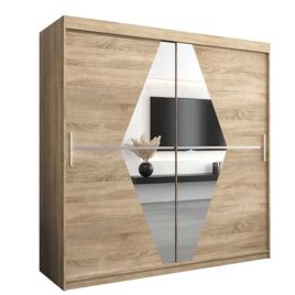 SPURDLE 2 Door Mirrored Sliding Wardrobe Light Oak - 200cm