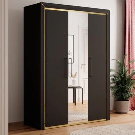 ANALDA 3 Door Mirrored Wardrobe Black - 155cm