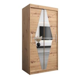 SPURDLE 2 Door Mirrored Sliding Wardrobe Medium Oak - 100cm