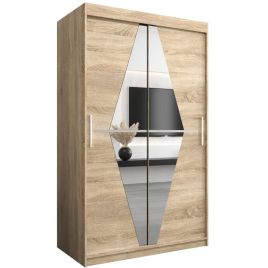 SPURDLE 2 Door Mirrored Sliding Wardrobe Light Oak - 120cm