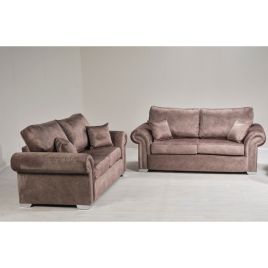 LYNDA Dapple Fabric 3 Seater and 2 Seater Fullback Sofa Set - Brown
