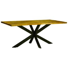 Solid Black Metal Legs Durable Solid Mango Wood Dining Table 180cm- Brown Top