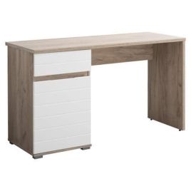 Modern Oak and White Gloss Desk with Drawer and Cupboard